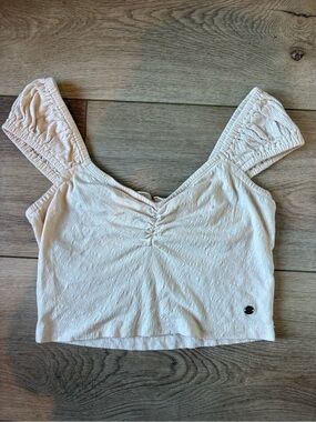 Roxy Cream Ruched V-Neck Crop Top